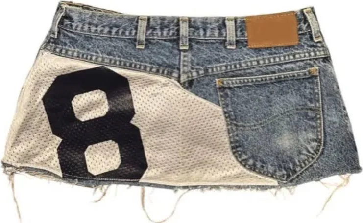 Applique Print Denim Skirt – Blue - Image 3
