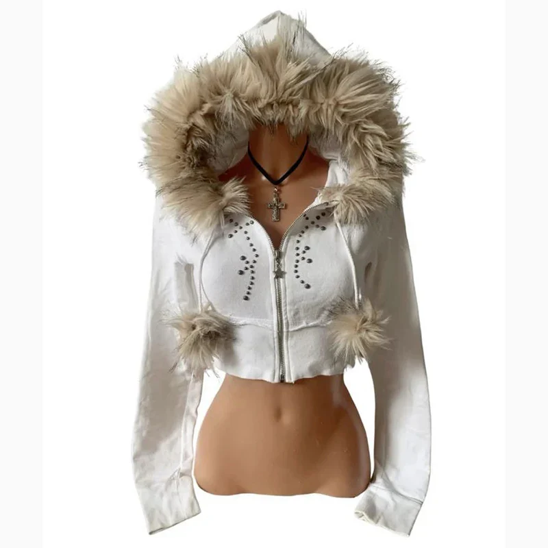 Brown fur hooded zip up – Hoodies & Sweatshirts