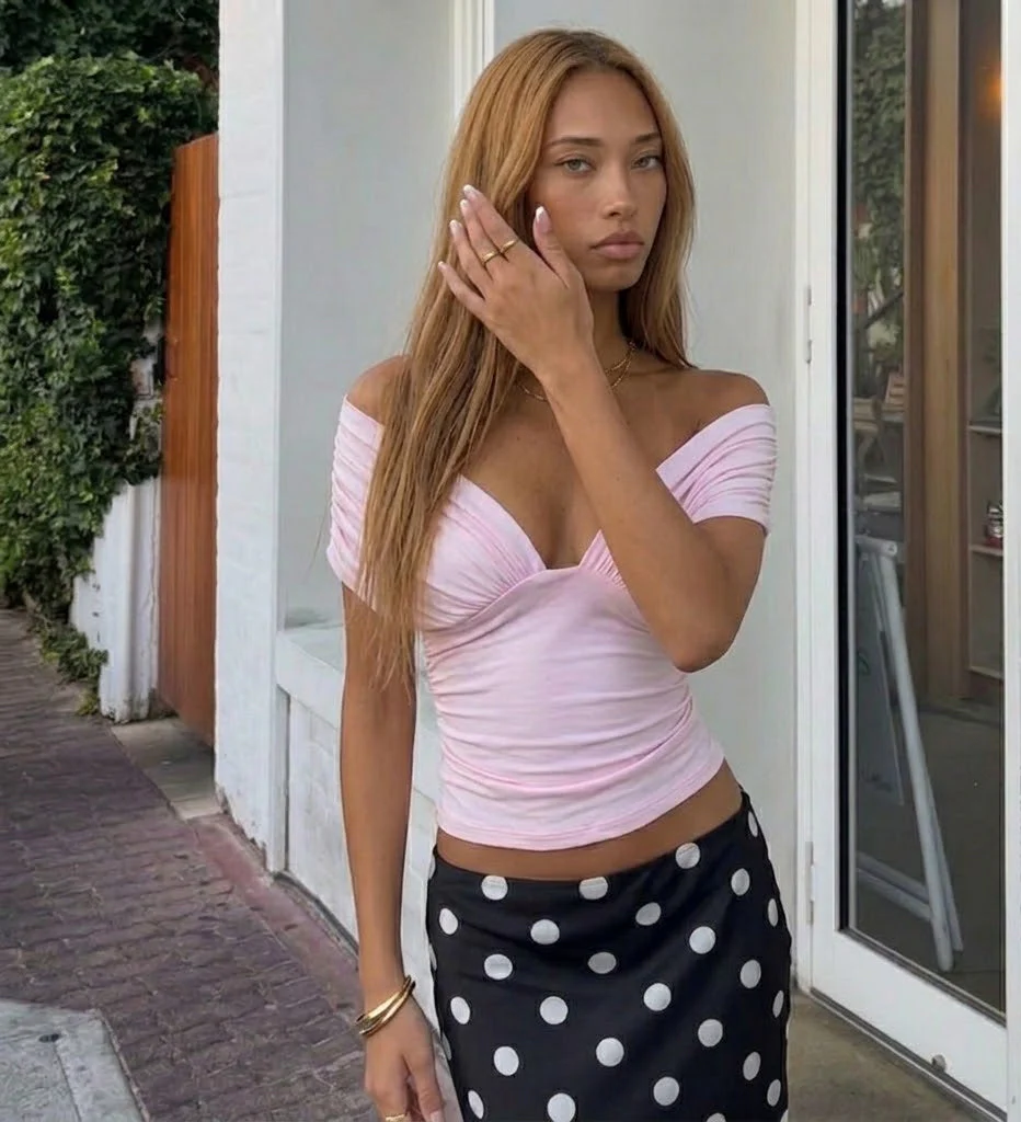 Deep V-Neck Off Shoulder Top – White - Image 3