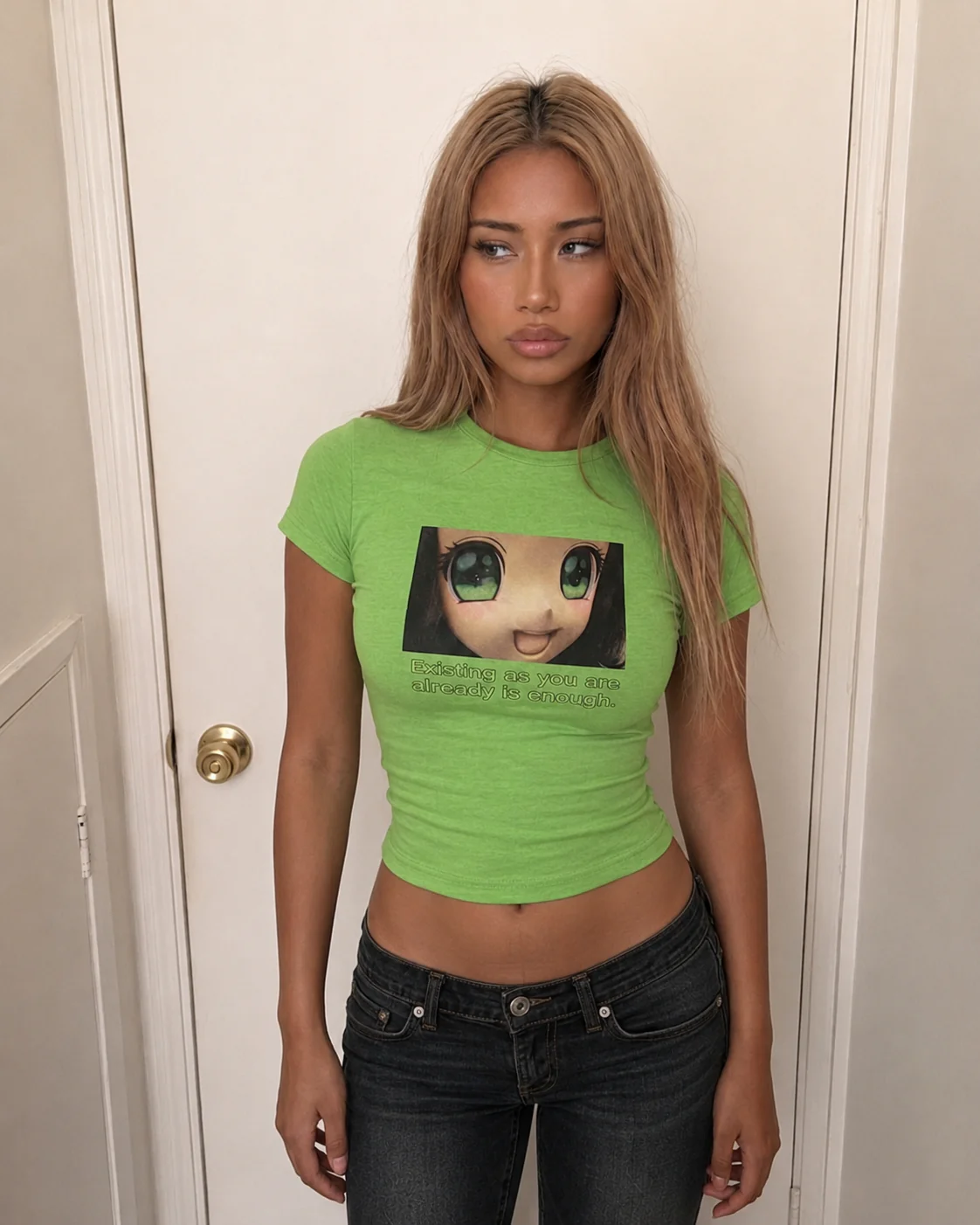Green Y2K Anime Graphic Baby Tee – Tops