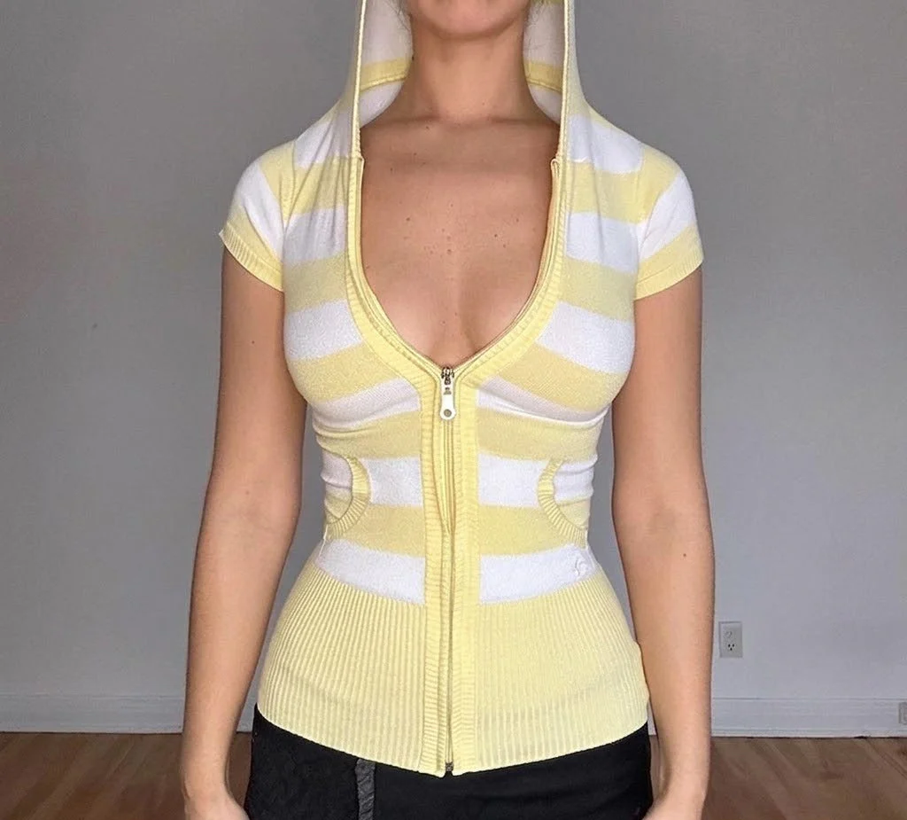 Yellow Striped Zip Hoodie Top – Hoodies & Sweatshirts