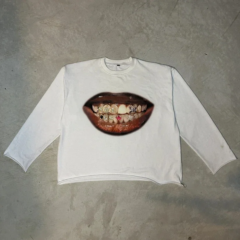 Long Sleeve Grillz Tee – White T-Shirt