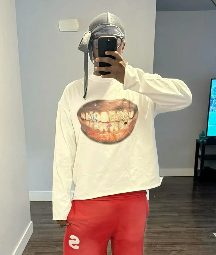 Long Sleeve Grillz Tee – White T-Shirt - Image 3