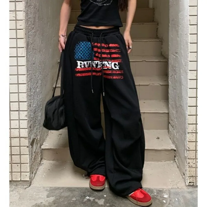 American printed wide leg joggers – Gray Trousers & Joggers - Image 6
