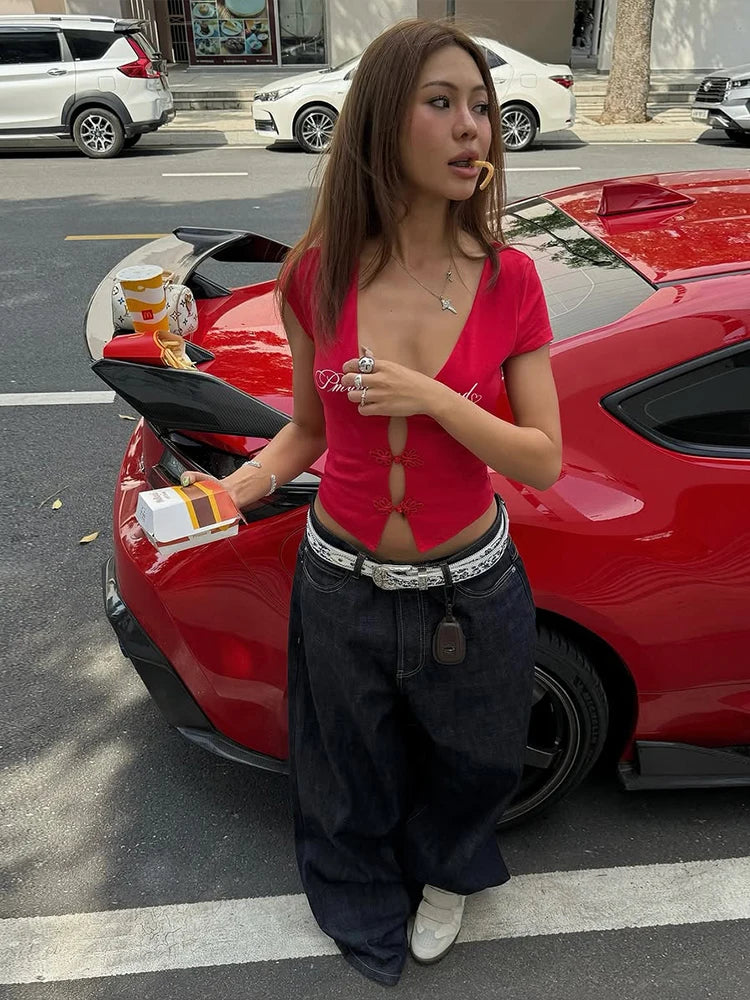 Buckle Low-Neck Top – Red - Image 5
