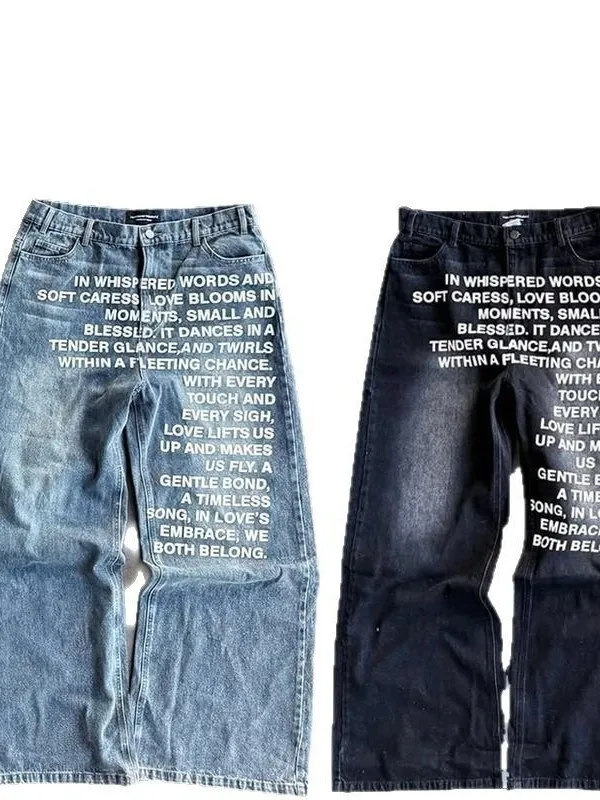Lettered Straight Leg Jeans – Blue