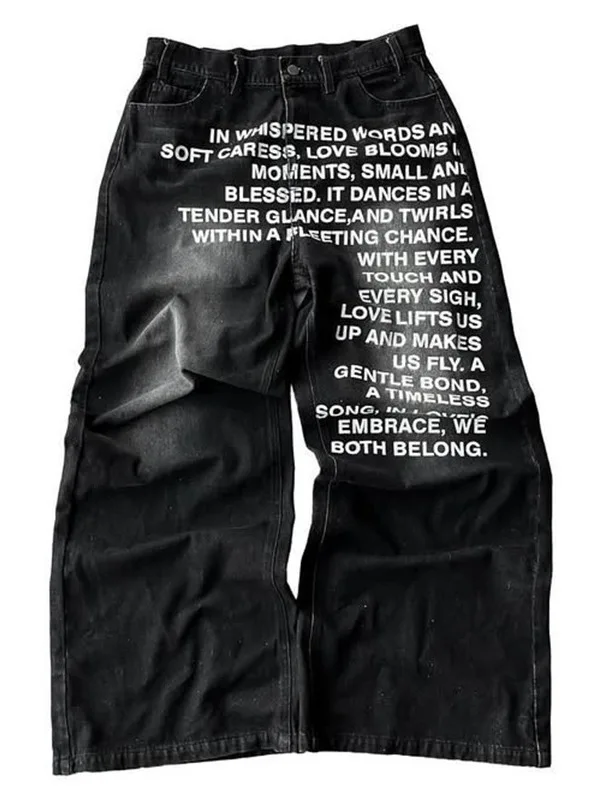 Lettered Straight Leg Jeans – Blue - Image 2