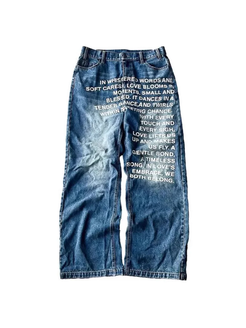 Lettered Straight Leg Jeans – Blue - Image 4