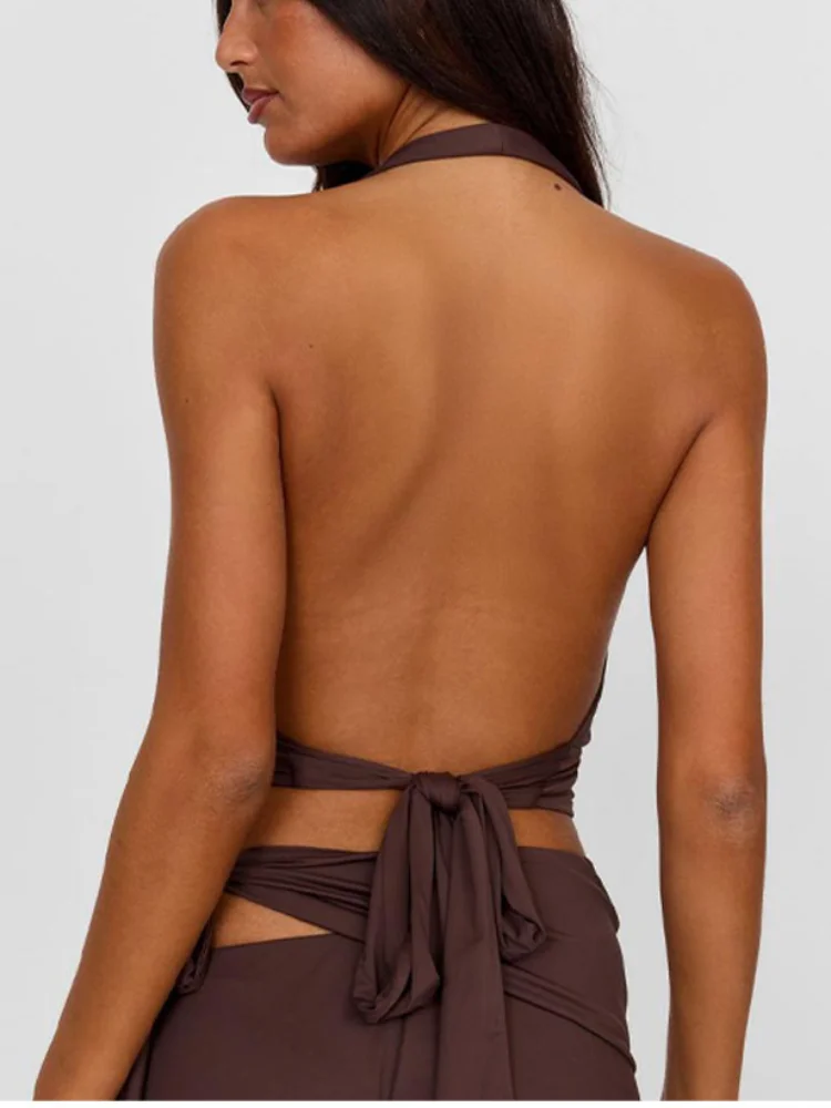 Front Ruched Tie Camisole – Brown Tops - Image 6
