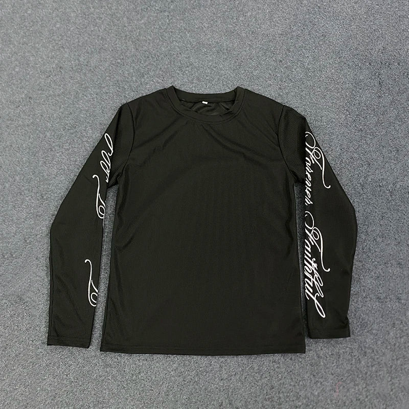Lettered Print Long Sleeve Top – White - Image 4