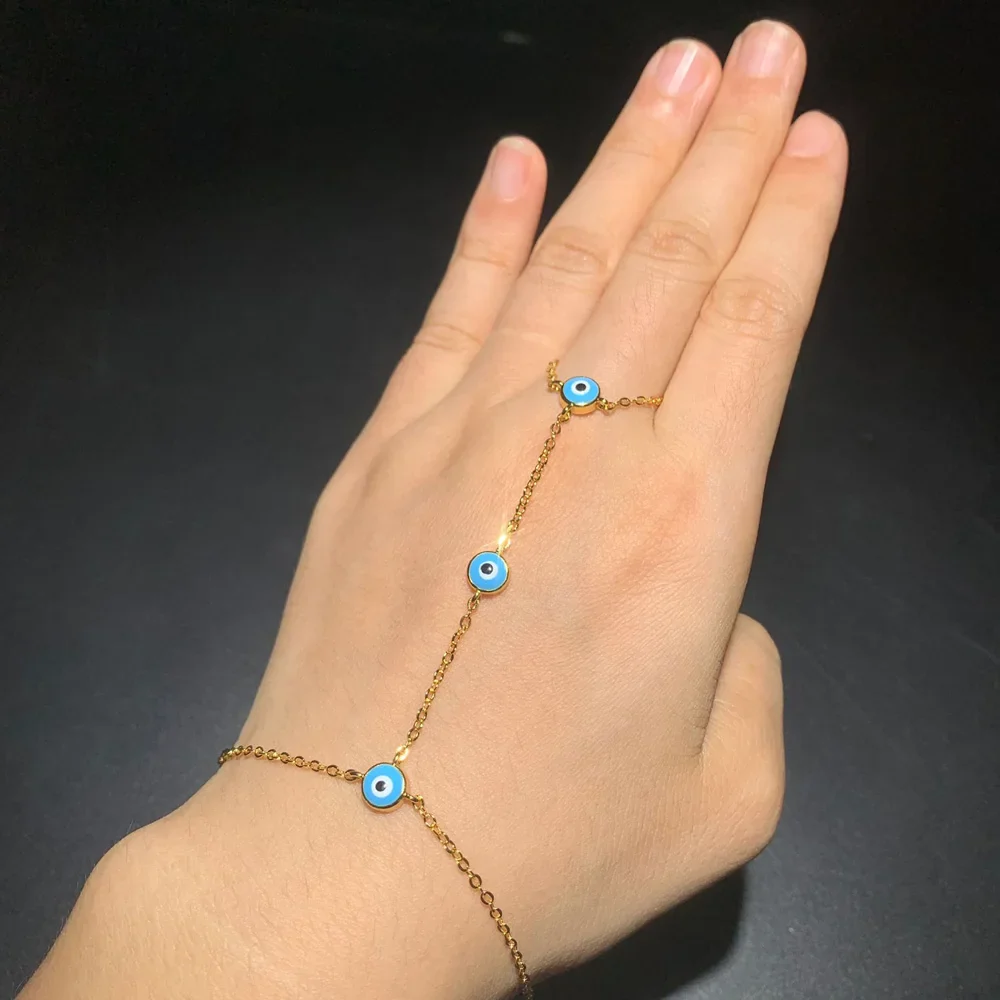 Enamel Evil Eye Charm Chain Bracelet - Image 3