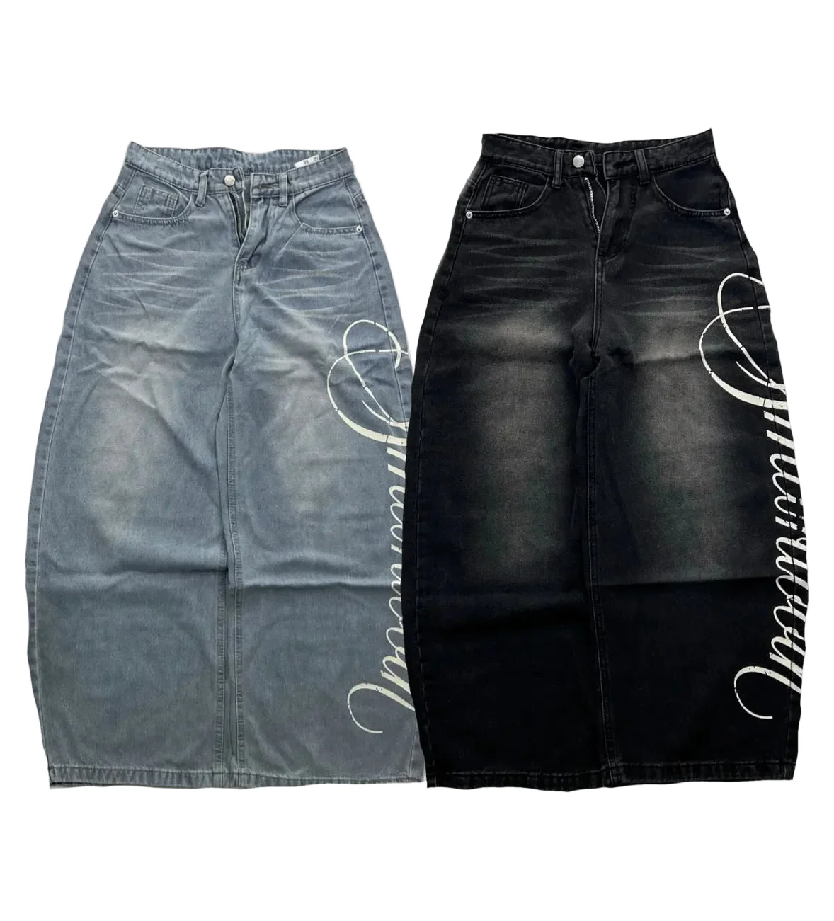 Graphic Baggy Jeans – Black - Image 2