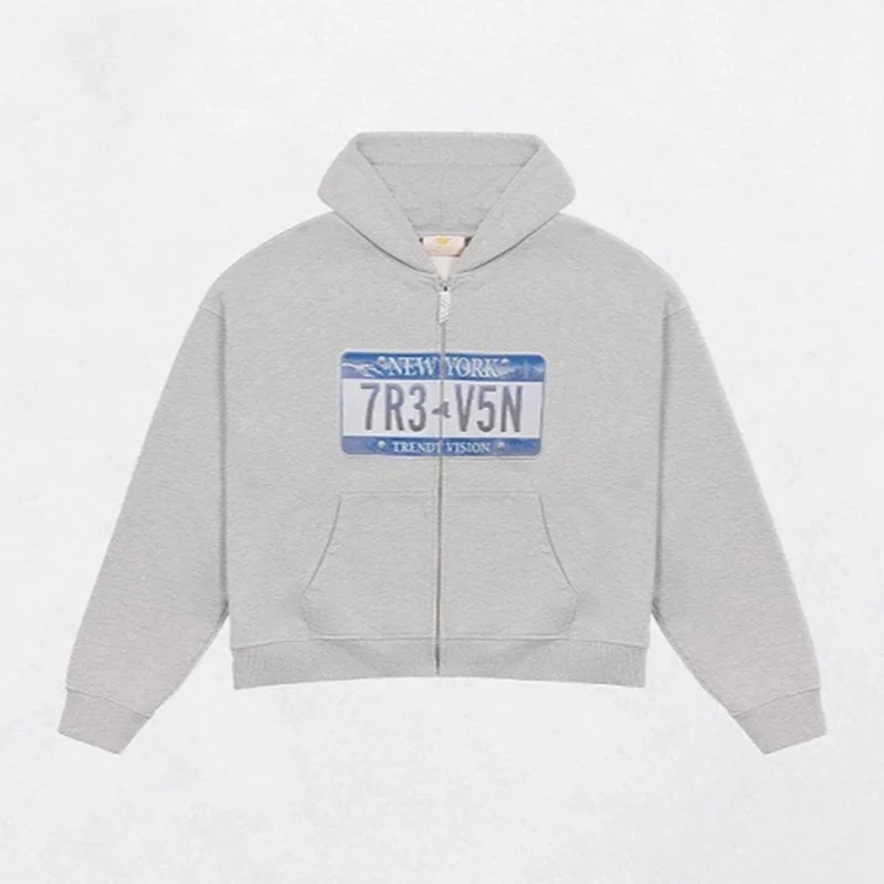 Urban License Plate Zip Hoodie – Gray Hoodies & Sweatshirts - Image 6