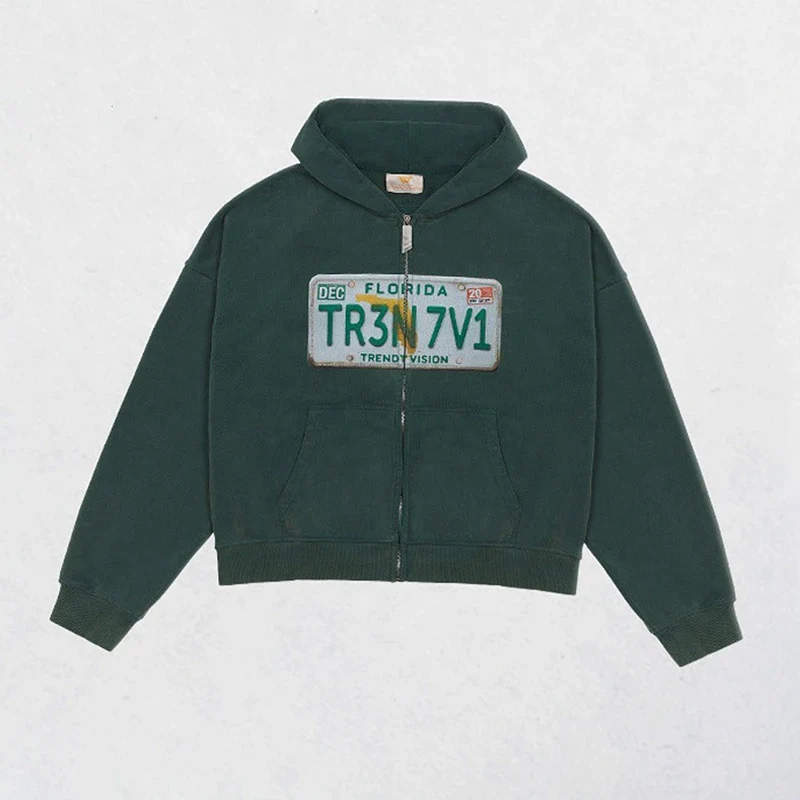 Urban License Plate Zip Hoodie – Gray Hoodies & Sweatshirts - Image 7